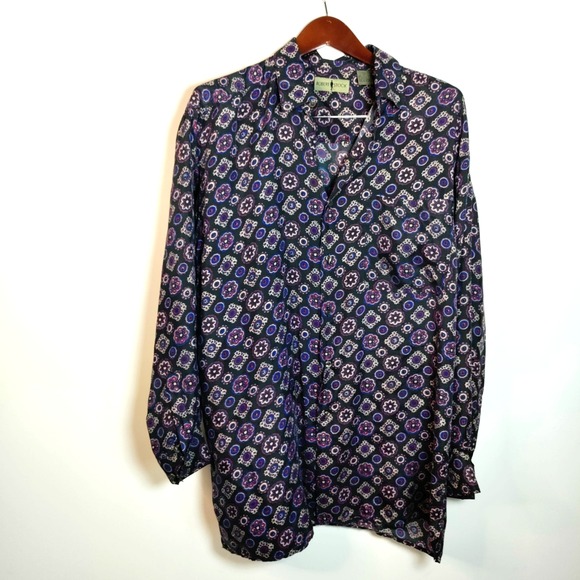 Robert Stock Shirt Men L Multicolor Abstract 100% Silk Collared Button Up Preppy - Picture 1 of 11